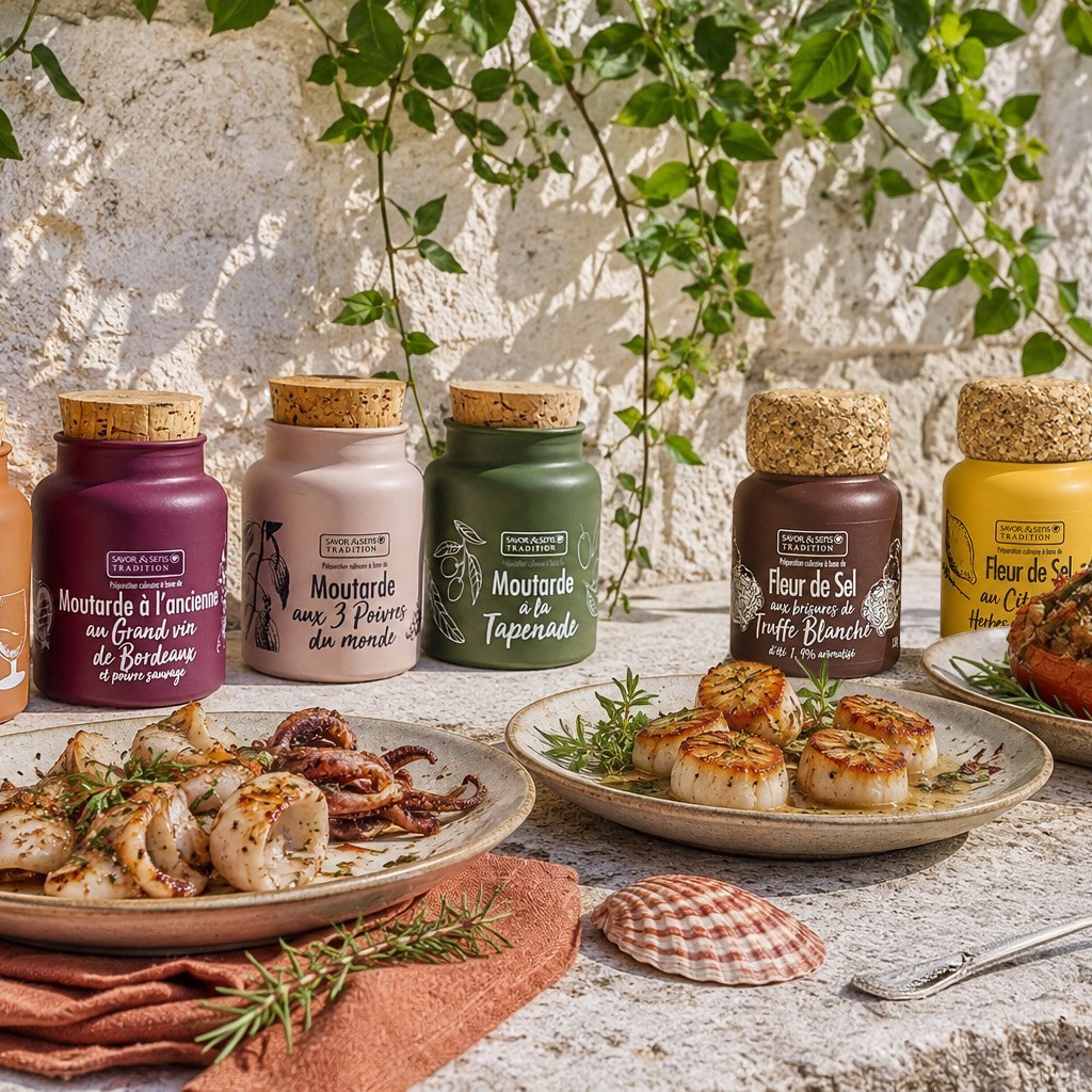Moutardes et fleurs de sel Savor & Sens avec saint-jacques