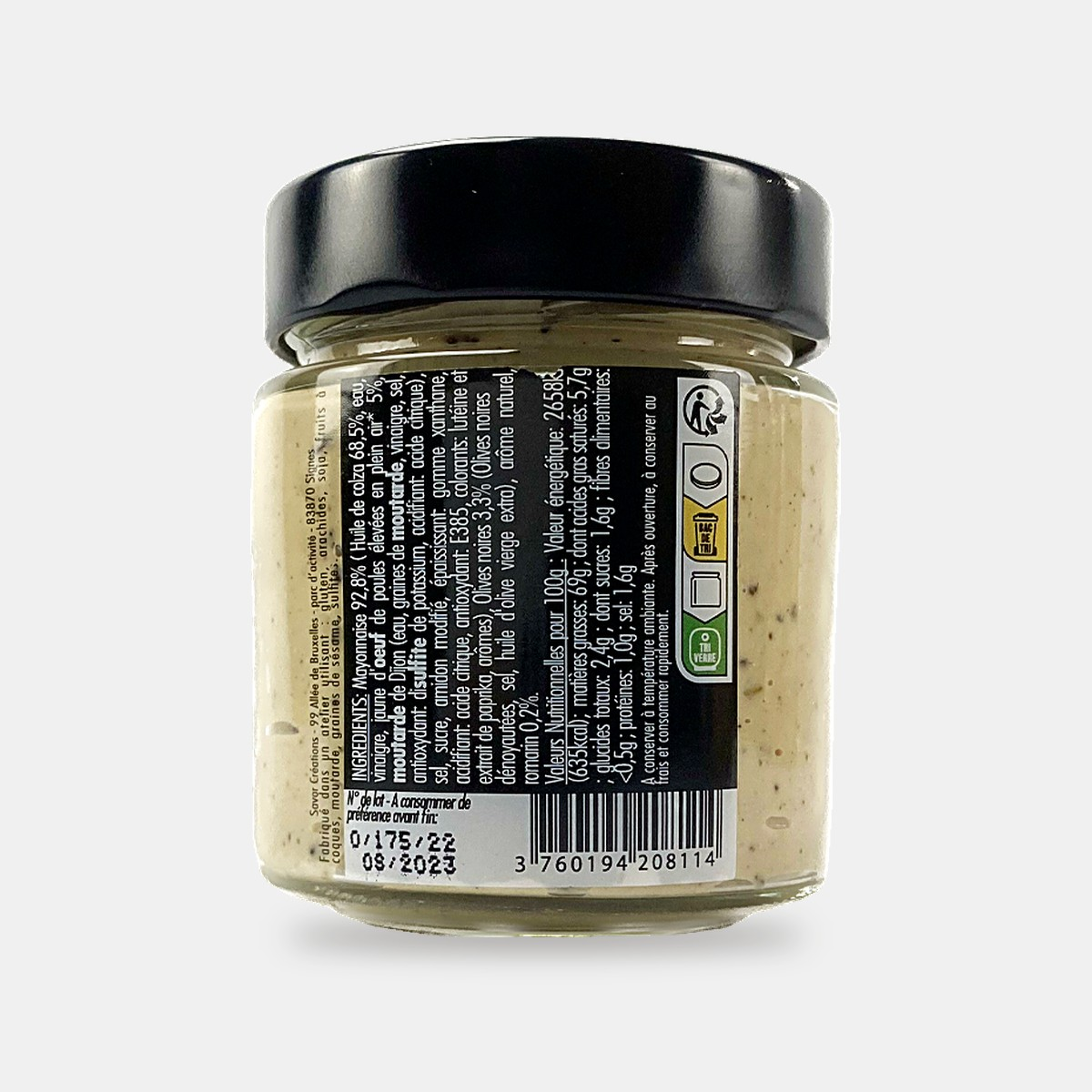 Mayonnaise saveur olives noires et romarin – dos