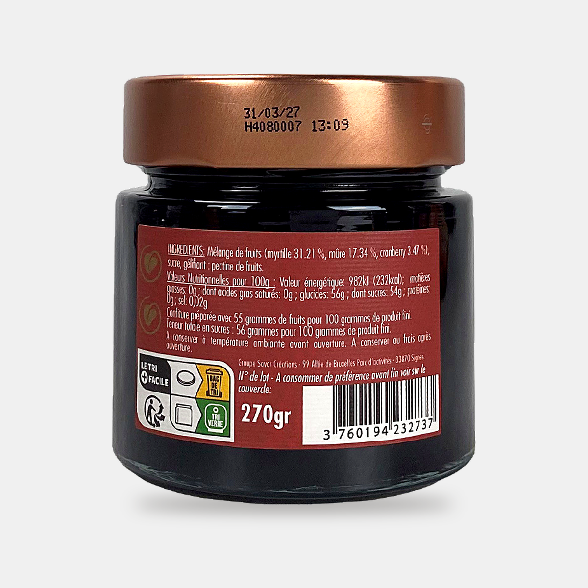 Confiture Myrtille Cassis Cramberry