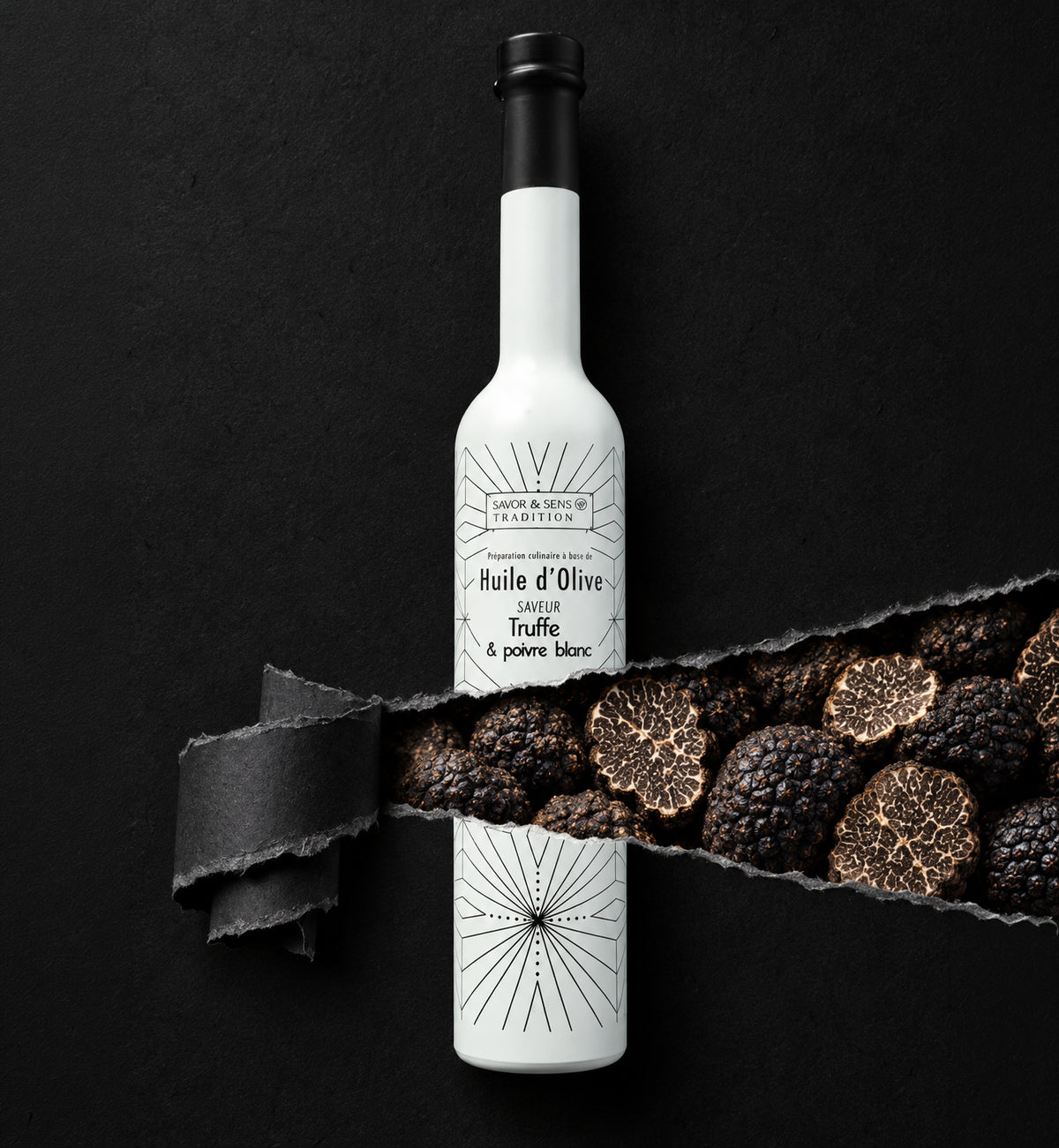 Huile d'olive aux brisures de truffe blanche & poivre blanc