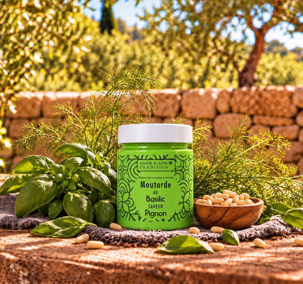 Moutarde saveur basilic pignon