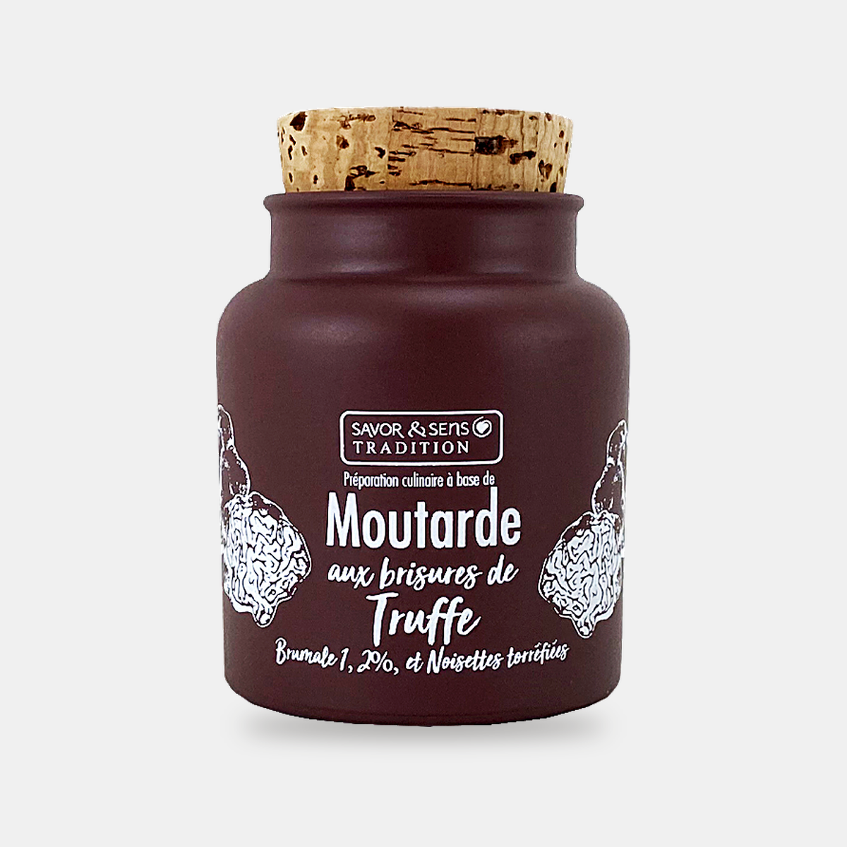 Moutarde aux brisures de truffe brumale et noisettes torréfiées