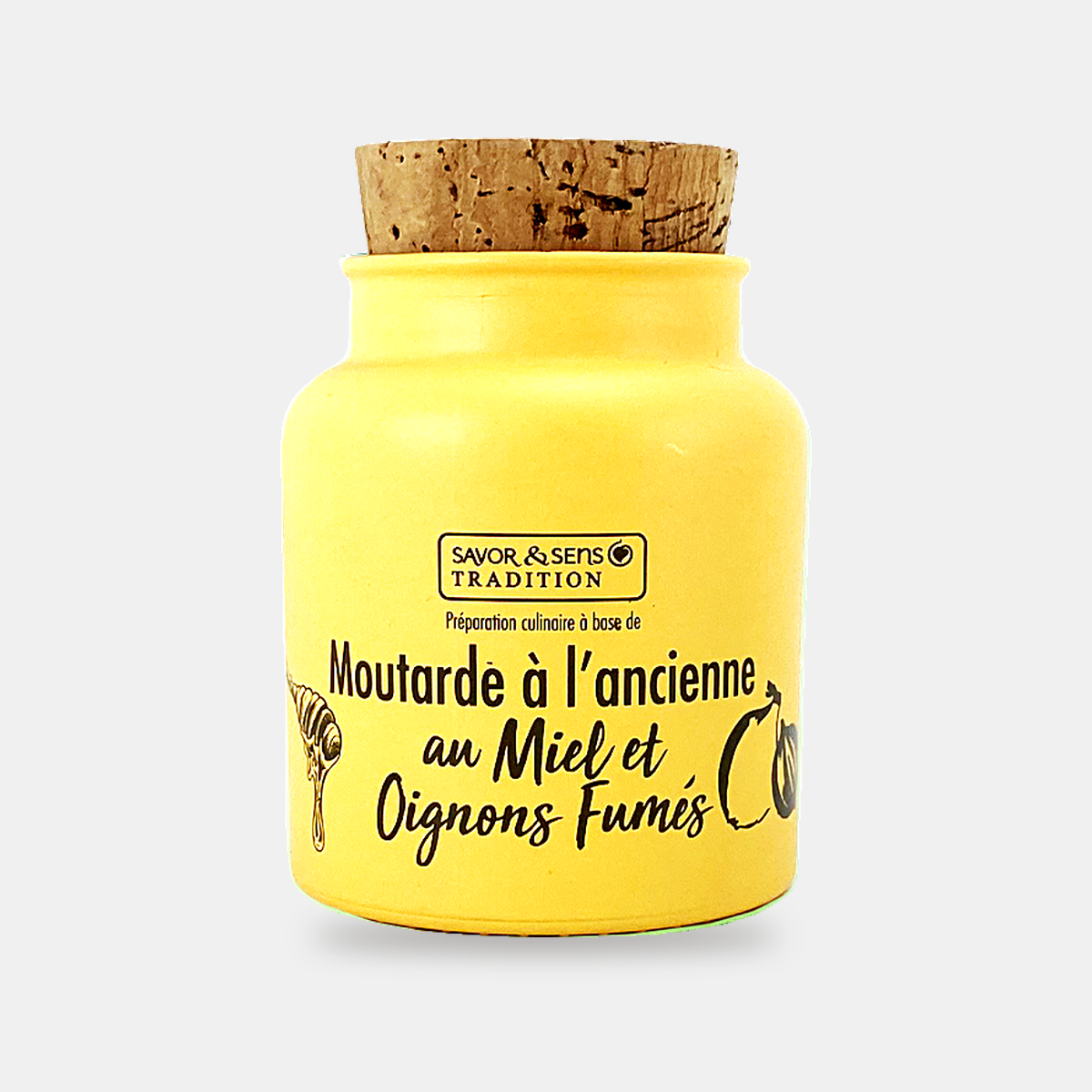 Moutarde à l'ancienne au miel et oignons fumés