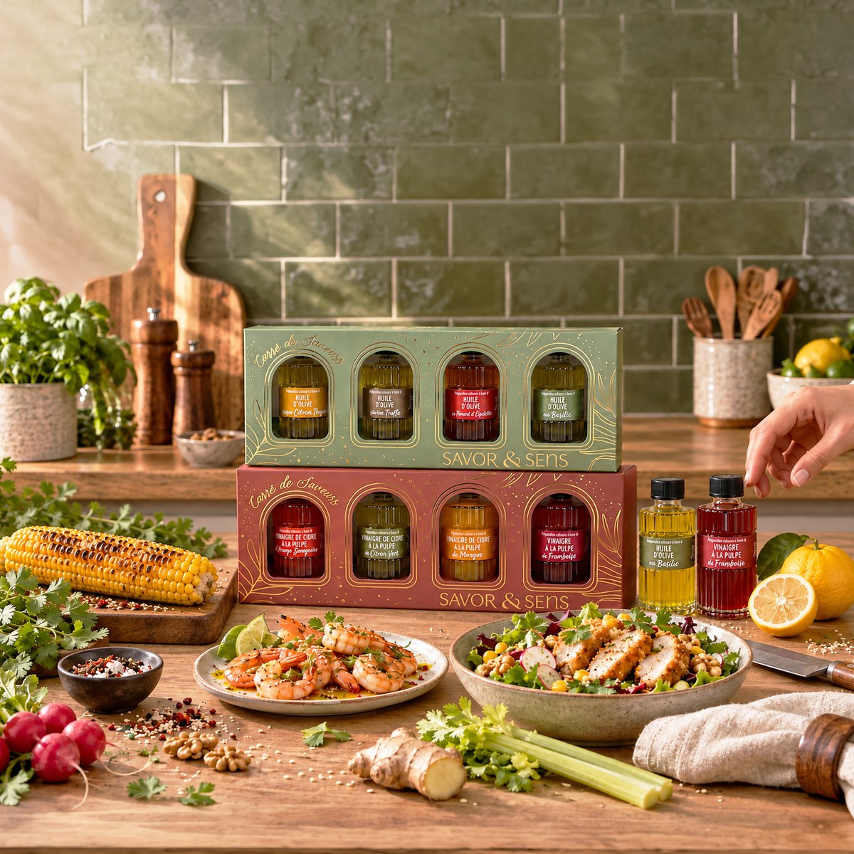 Coffrets Carré de Saveurs huiles et vinaigres en cuisine
